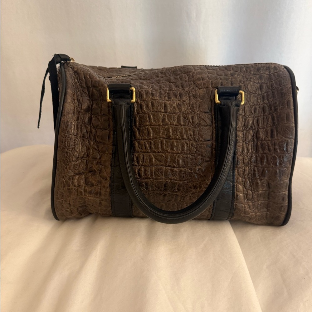 Clare V. Brown Crocodile-Embossed Leather small duffle bag